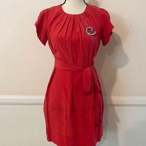 VINTAGE 100% Silk Red Mon Petit Oiseau Tie Dress